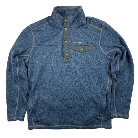 Eddie Bauer Other - Eddie Bauer Men Sweater Large Blue Fleece 1/4 Button Long Sleeve Pullover Pocket